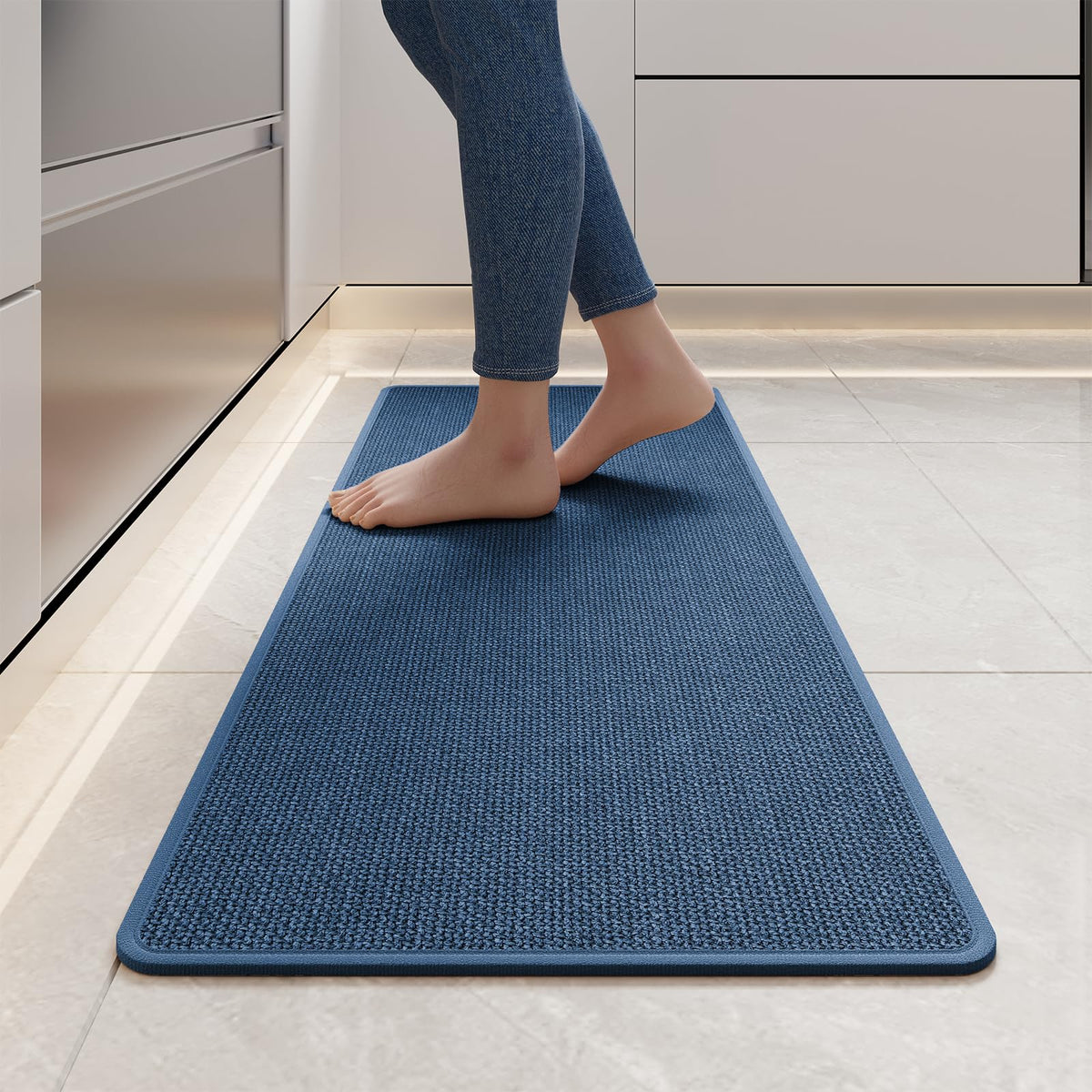 YDKGL blue kitchen mat with linen texture for soft underfoot comfort