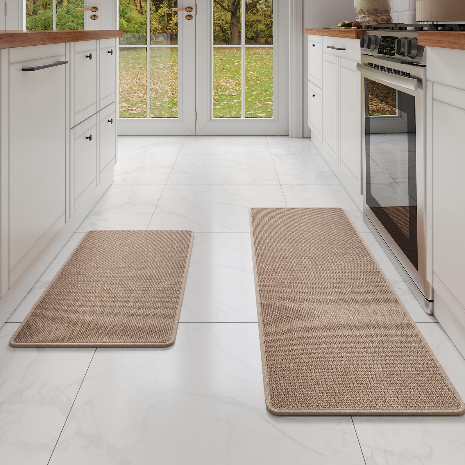 YDKGL kitchen mat in front of the sink offers cushioned comfort and splash protection.