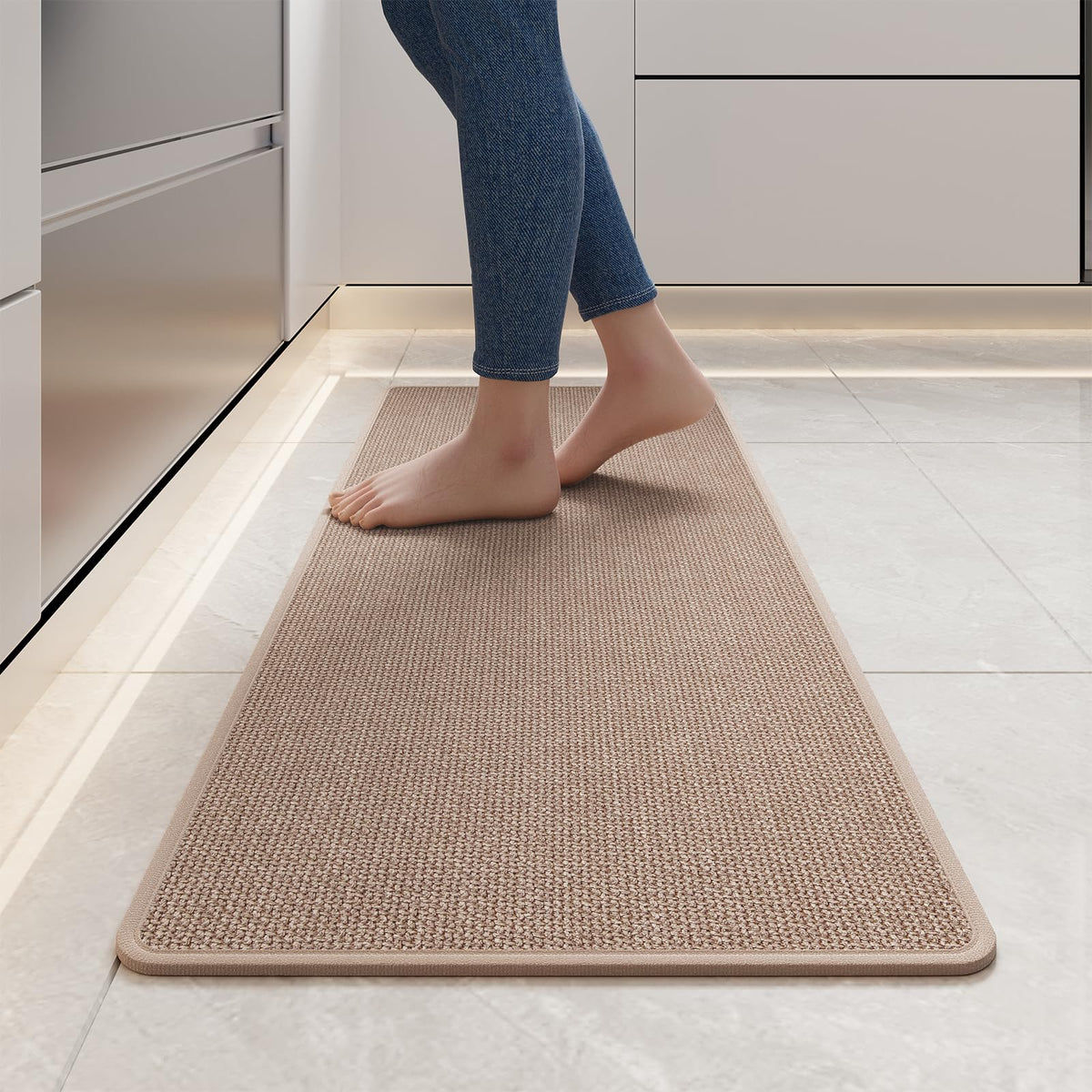 YDKGL kitchen mat with non-slip backing keeps you steady while cooking.