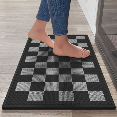 YDKGL kitchen mat with non-slip bottom dots secures your footing on dry floors.