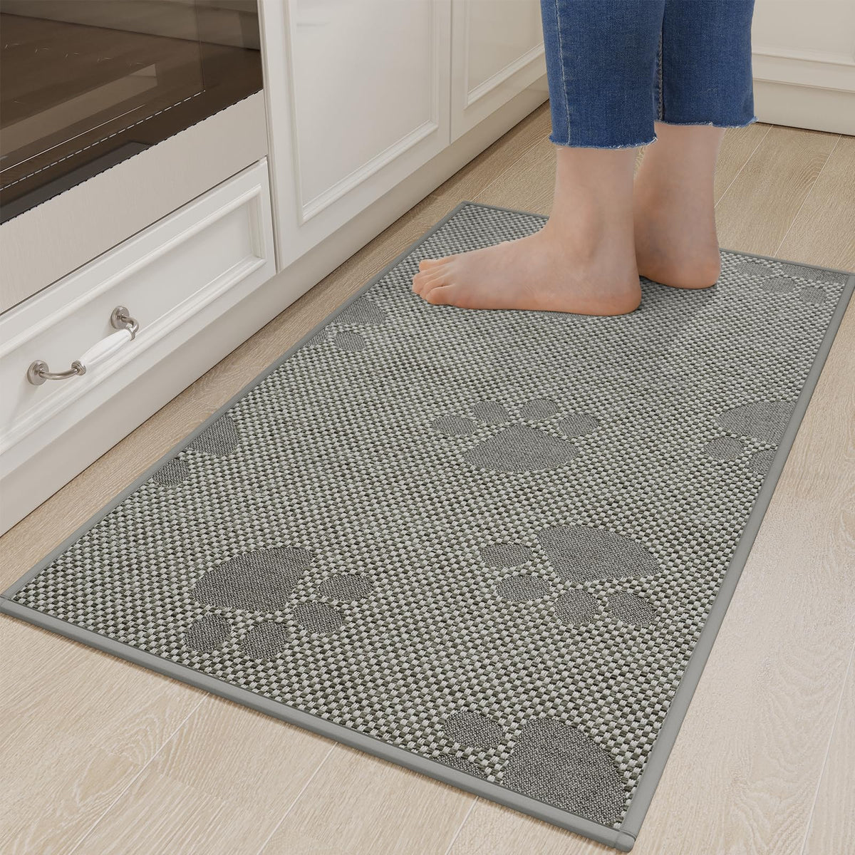 YDKGL kitchen mat with non-slip backing stays in place for safe cooking and easy cleaning