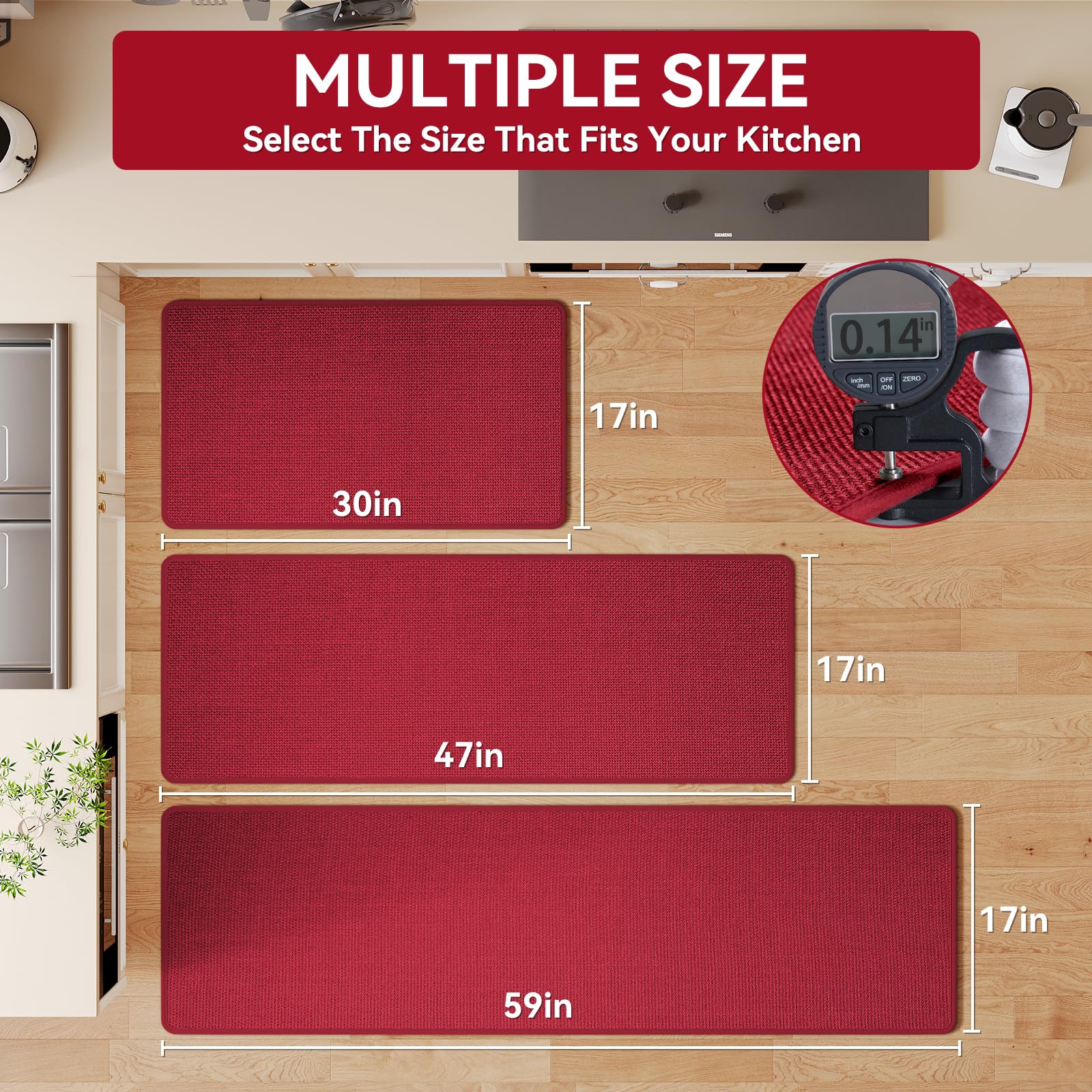YDKGL anti-slip kitchen rug showing a rubber backing to prevent slips.