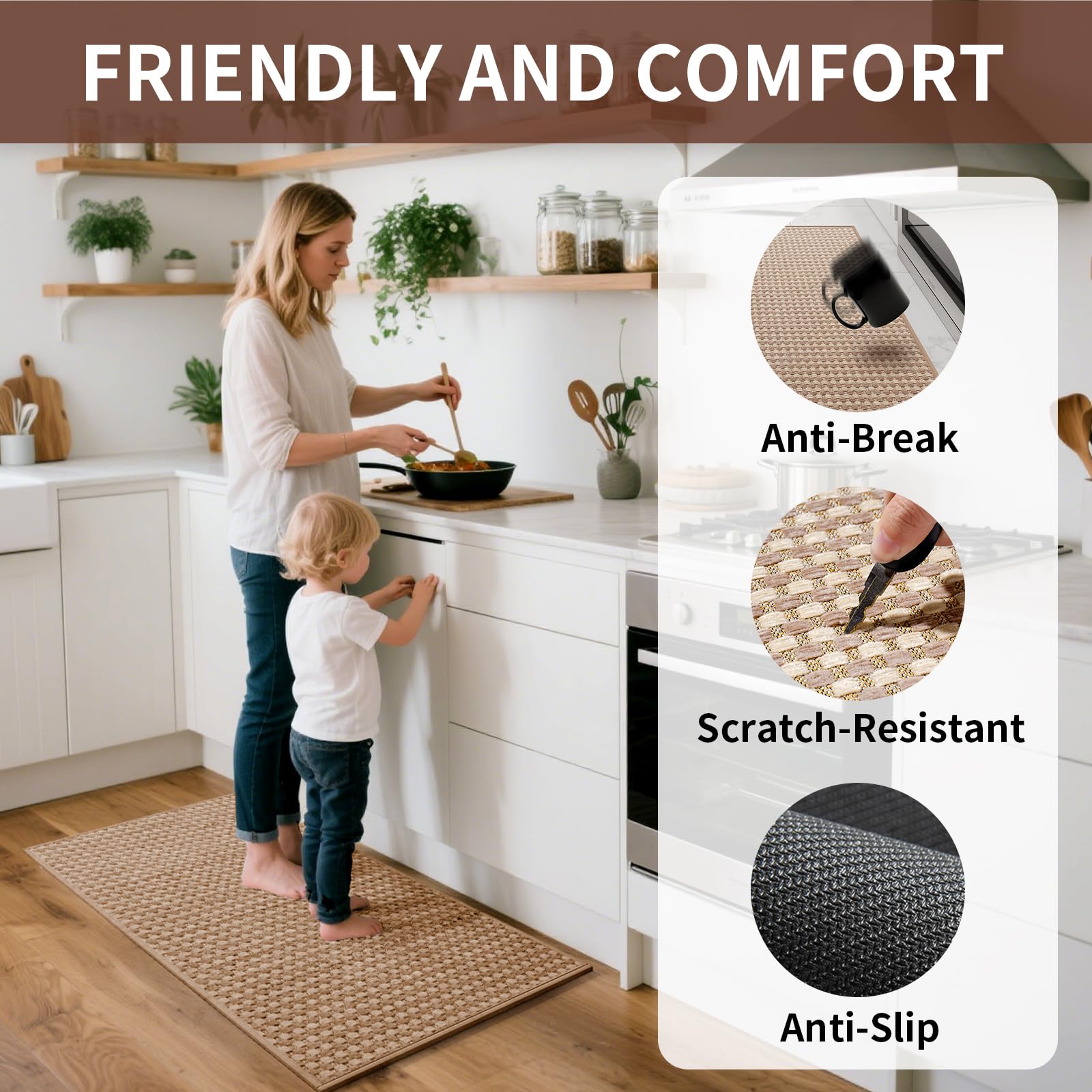 YDKGL soft braided chenille surface feels cozy underfoot while cooking