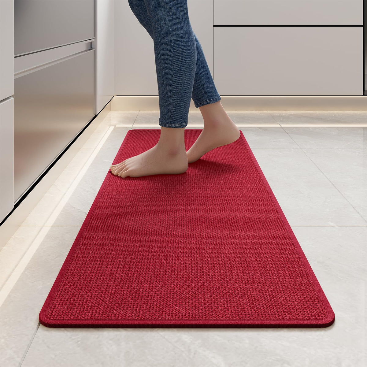 YDKGL kitchen mat with soft imitation linen surface for comfortable standing.