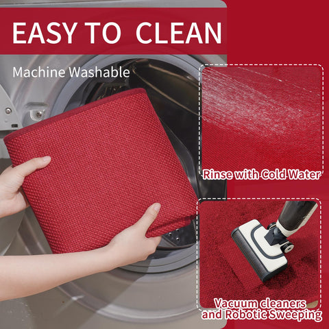 YDKGL 17x47 kitchen rug in red adds a warm accent under the sink.