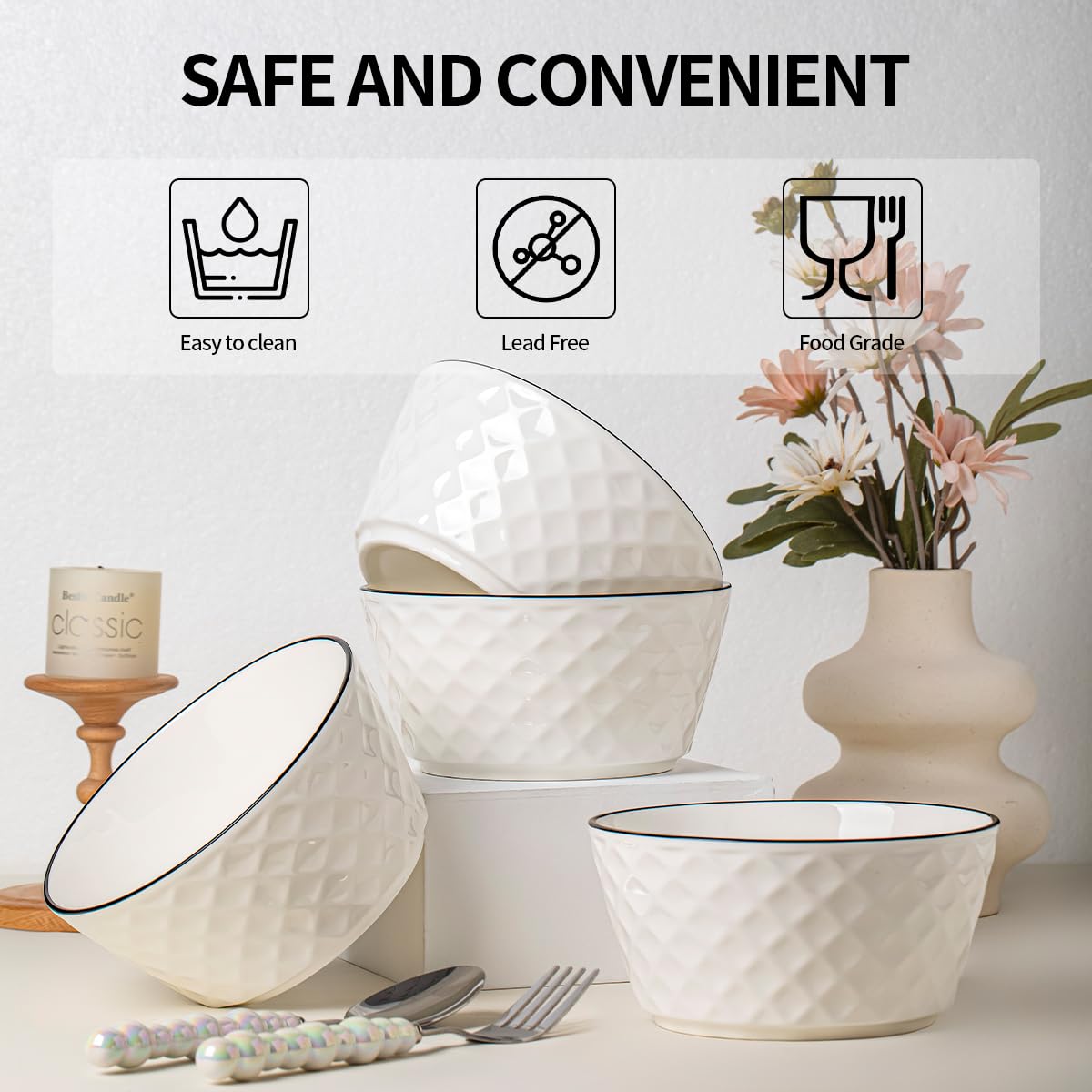 Microwave-safe Yeacccng bowls, lead-free, perfect for quick meals.