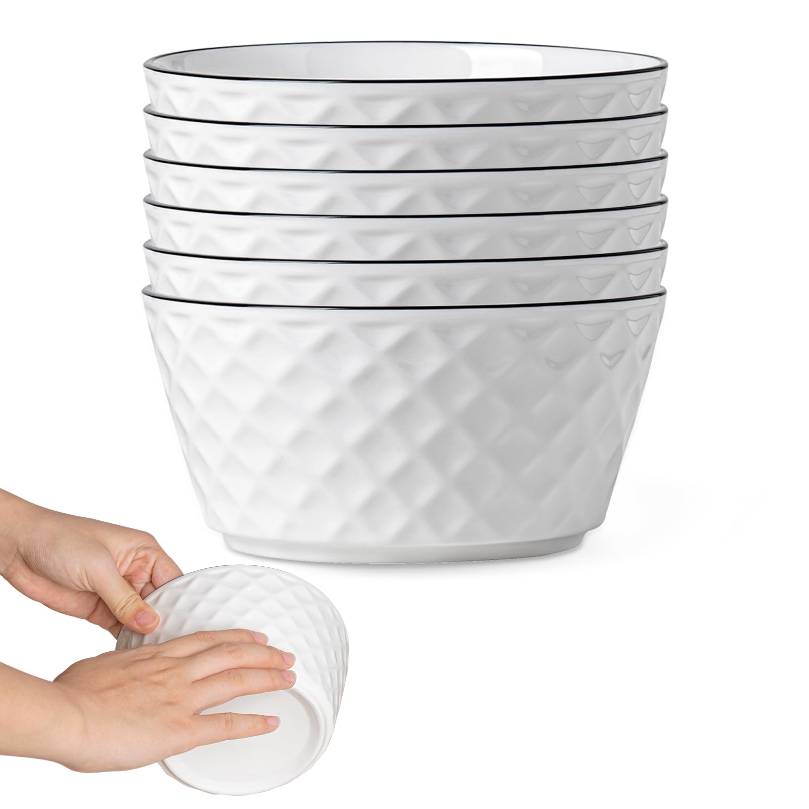 Yeacccng ceramic soup bowls with a diamond pattern add refined elegance to meals.