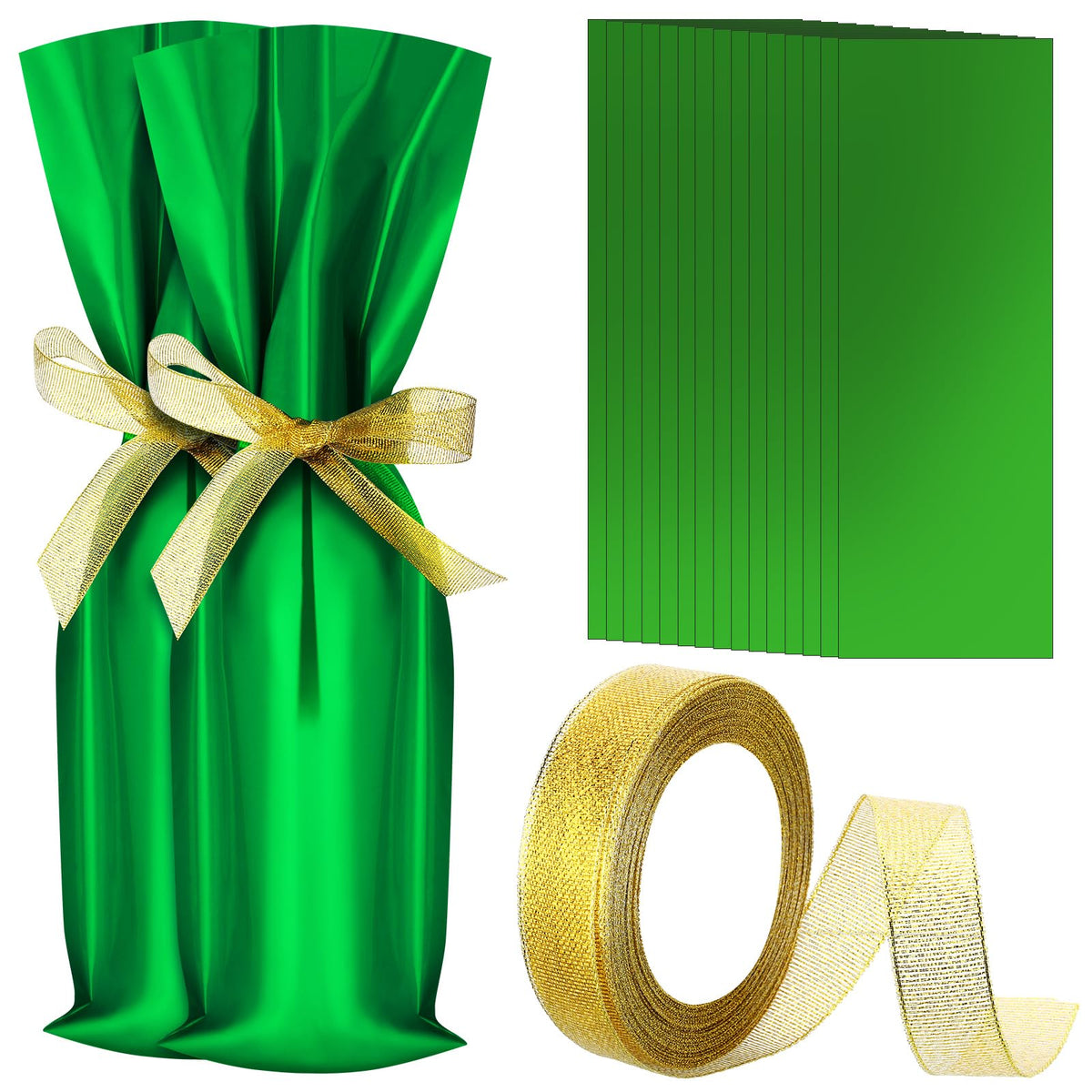 Yeaqee green wine bag front view for festive gift wrapping