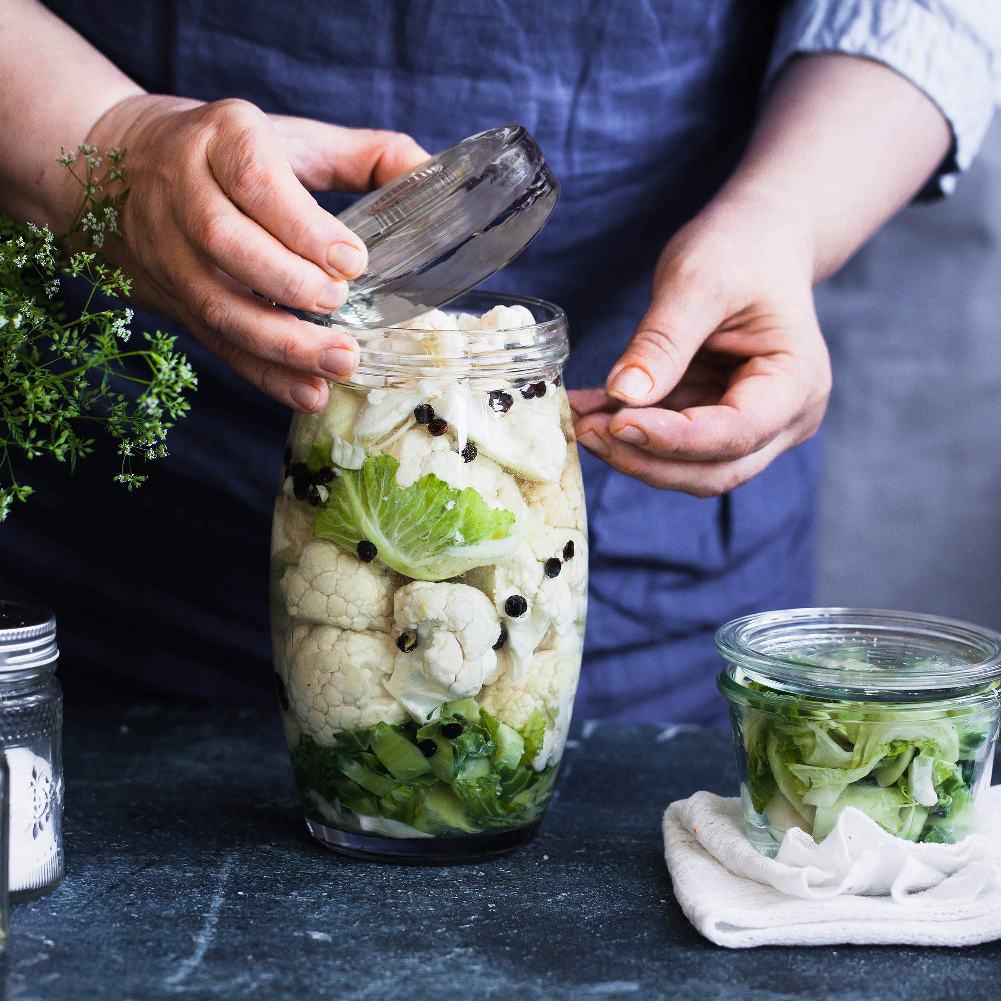 Year of Plenty fermentation weights keep vegetables submerged in brine.