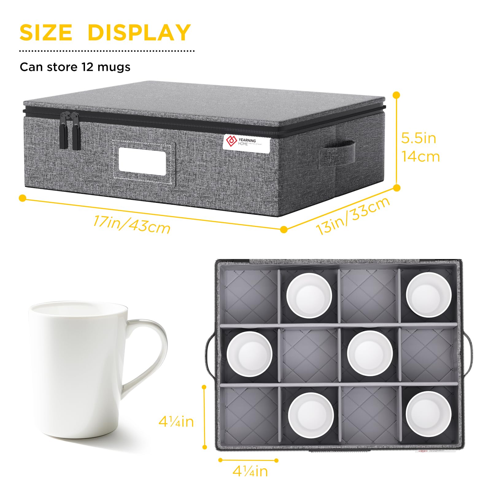 YearningHome stackable mug storage box design saves kitchen space.