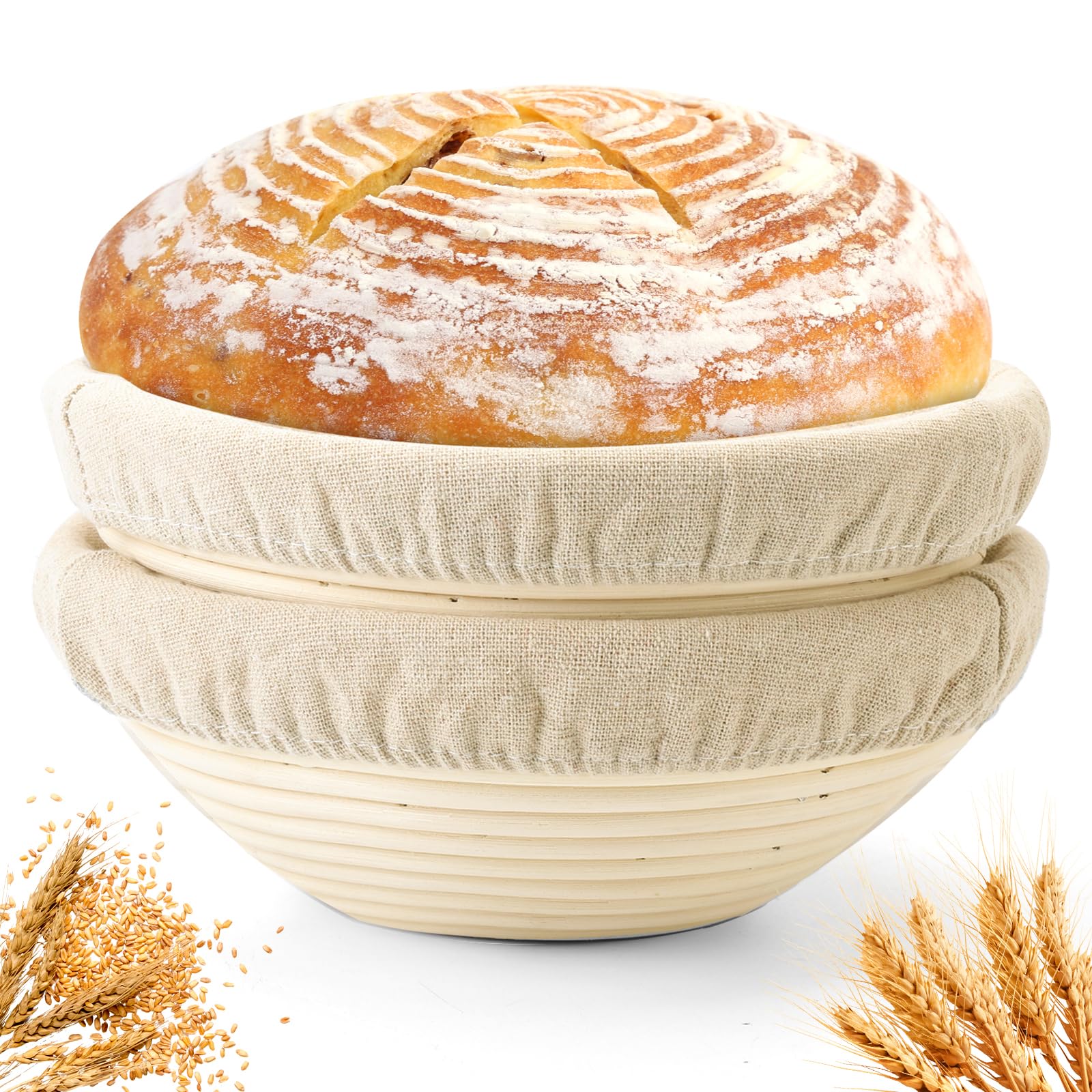 Yeatruojeet banneton baskets in a 10-inch round set for dough shaping.