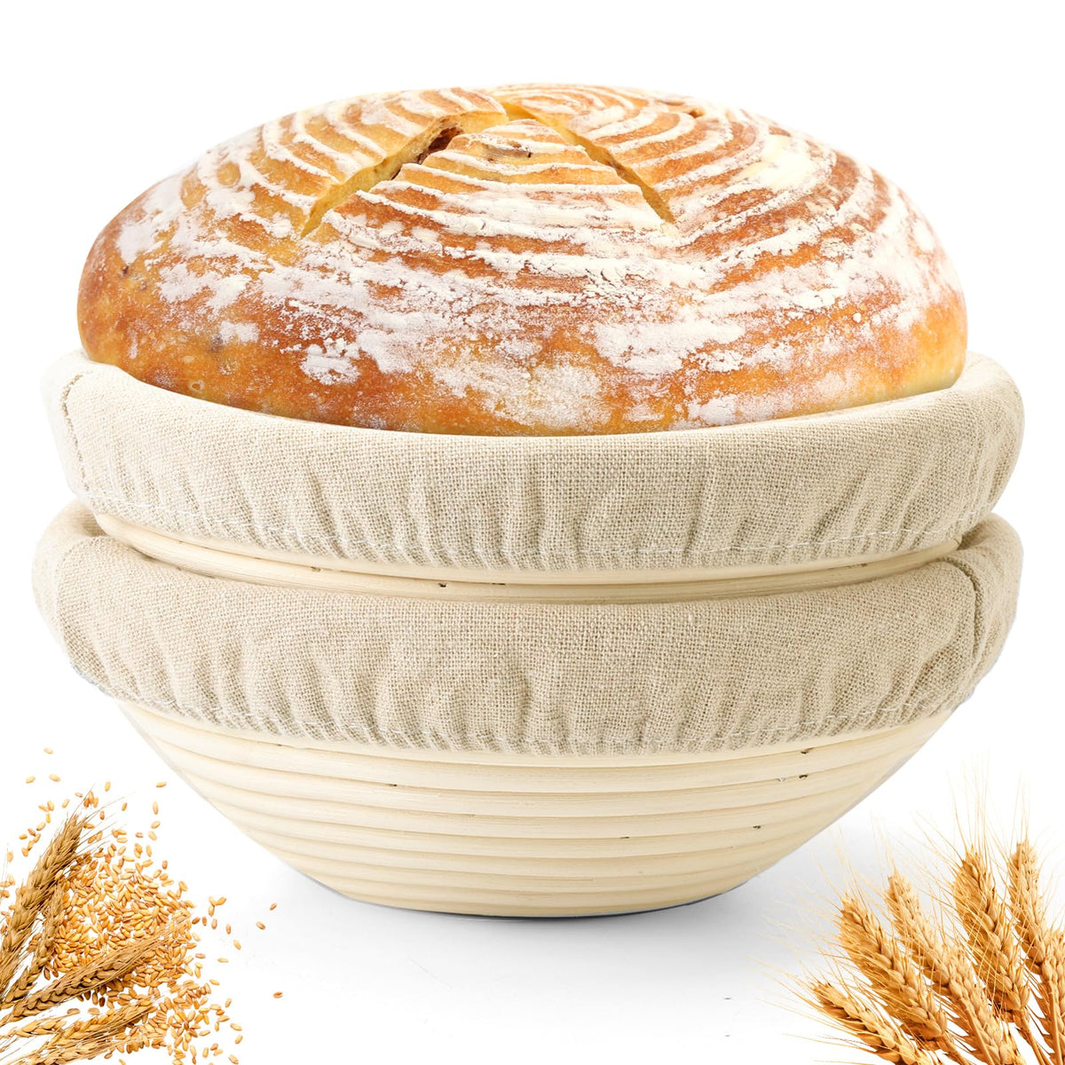 Yeatruojeet banneton baskets in a 10-inch round set for dough shaping.