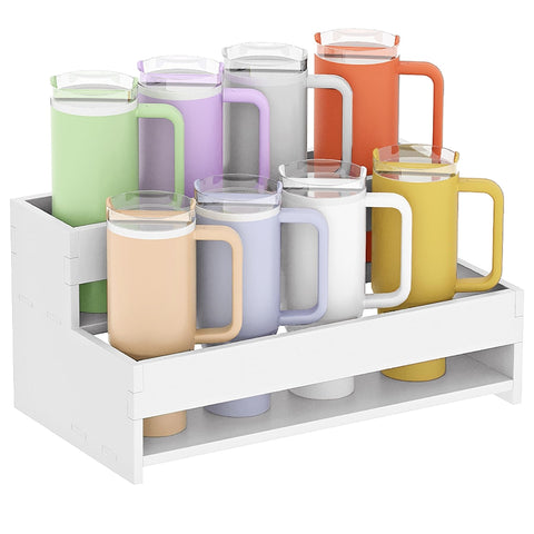 yeavs water bottle organizer front view emphasizes two-tier design and space saving