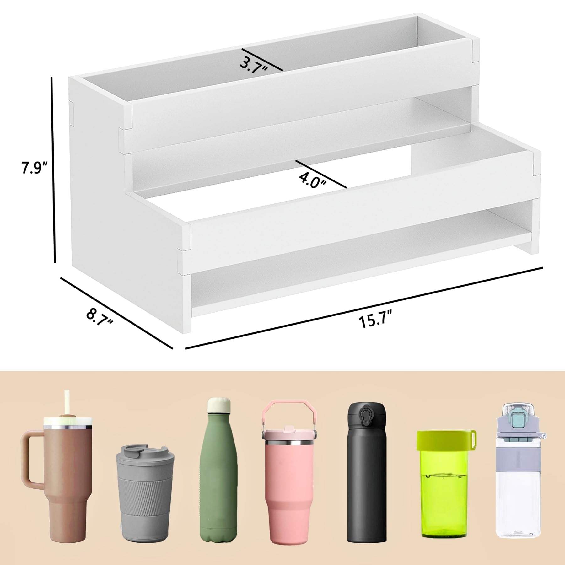 yeavs water bottle organizer side view highlights slim footprint for versatile placement