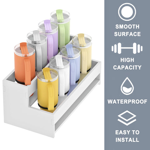 yeavs water bottle organizer holds eight cups per tier for capacity