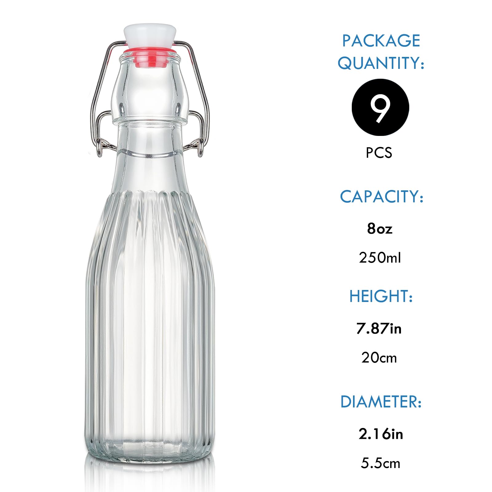 YEBODA 9-pack glass bottles with labels organized for craft storage