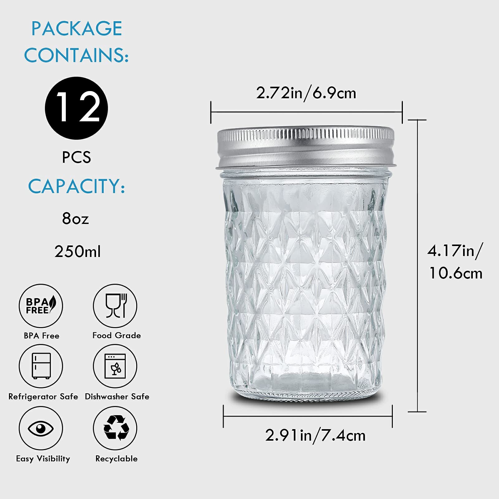 YEBODA glass canning jar uses food-safe materials for jams and honey.
