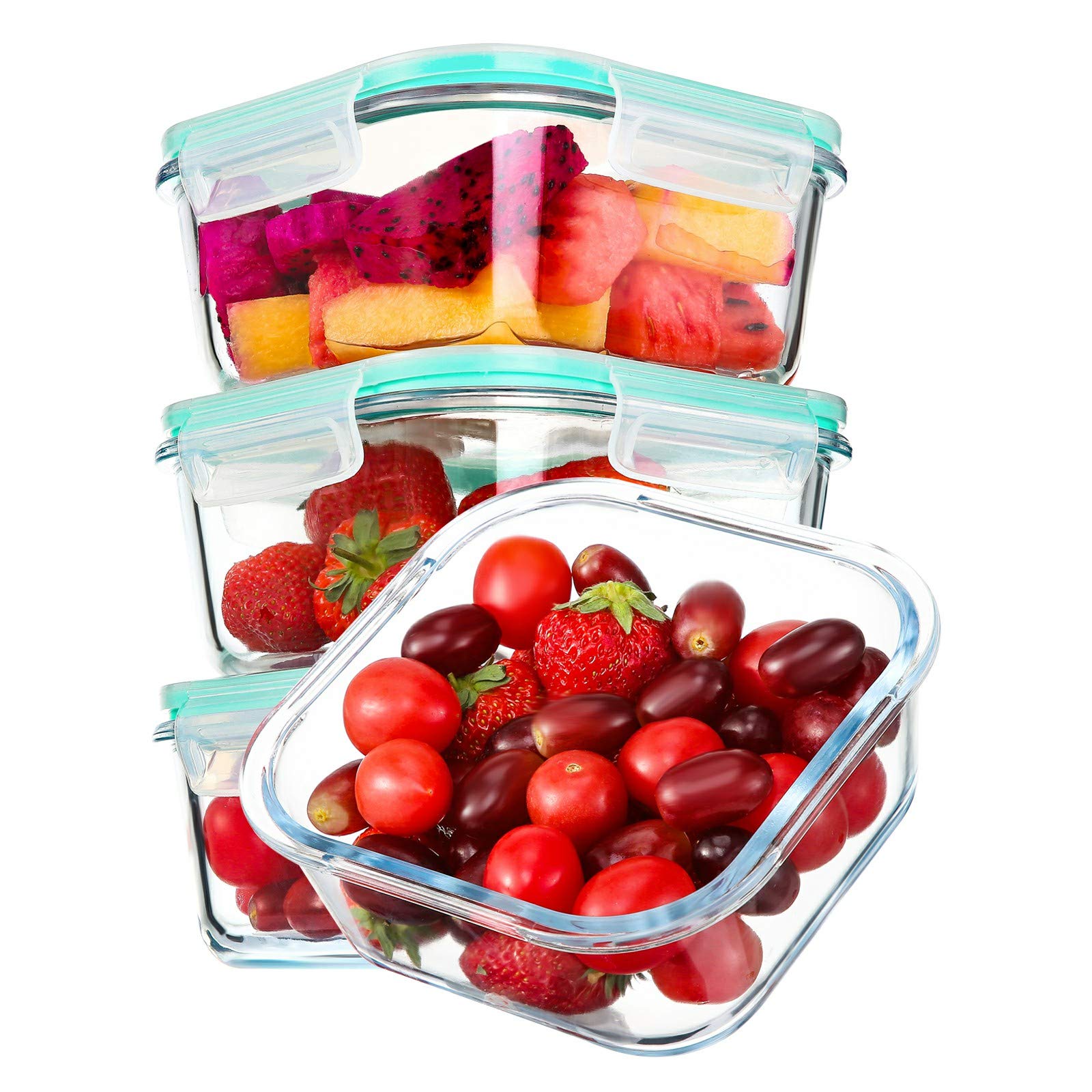 YEBODA glass storage container with airtight lids for leak-free fridge freshness