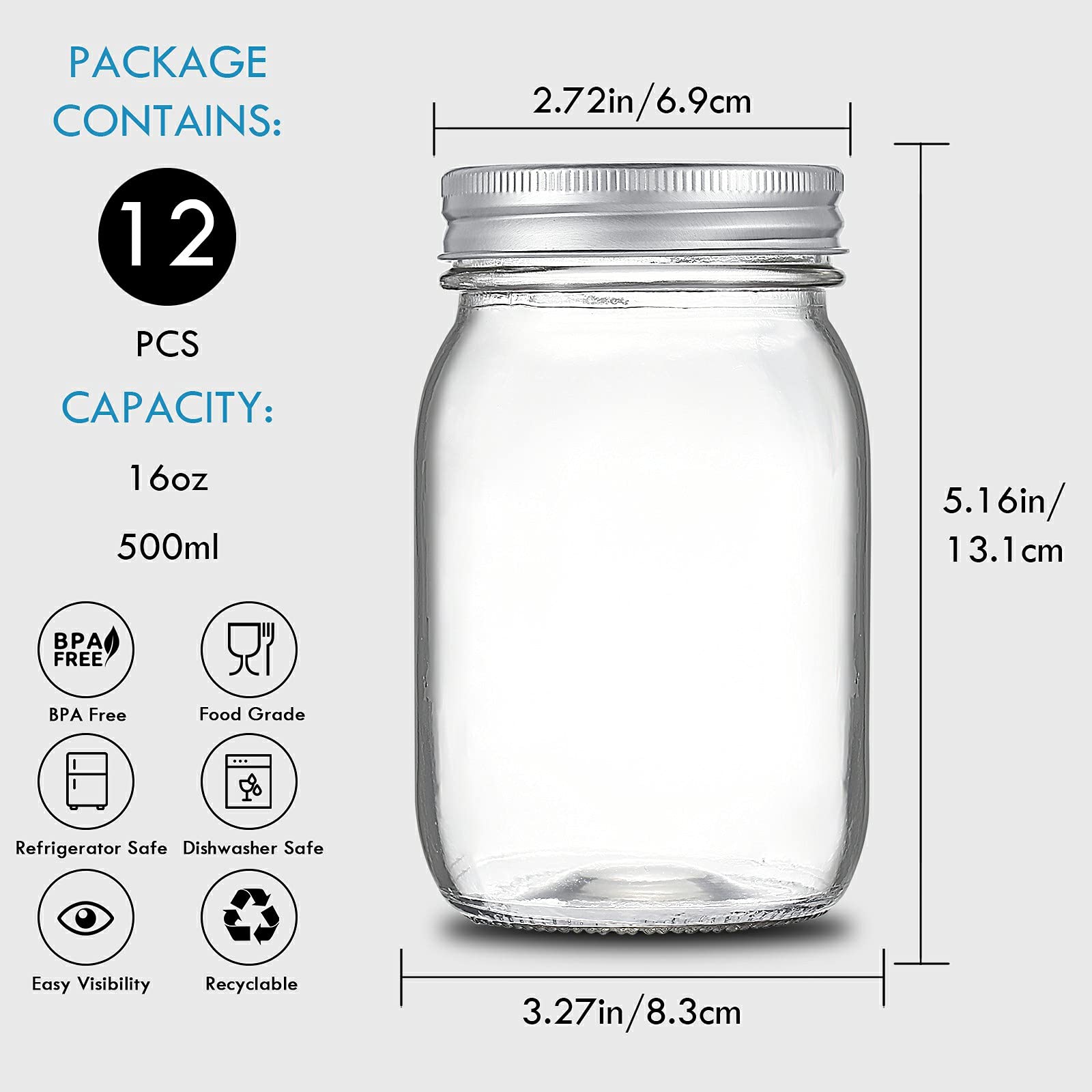 YEBODA glass mason jar showing contents clearly for meal prep.