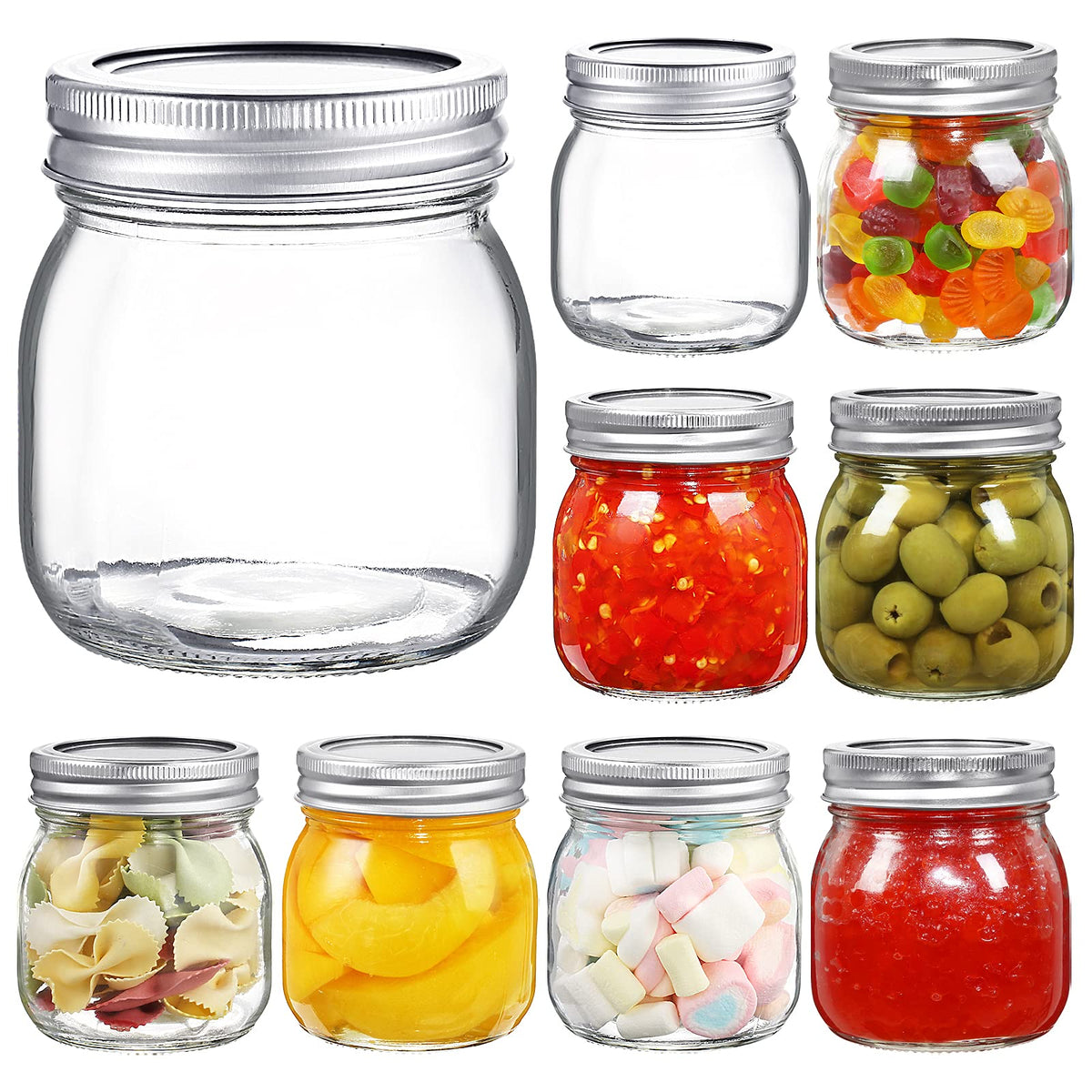 YEBODA nine-pack wide-mouth jars with clear glass for easy content identification