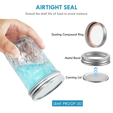 YEBODA screw-band lid mason jar emphasizes leakproof storage and secure sealing.