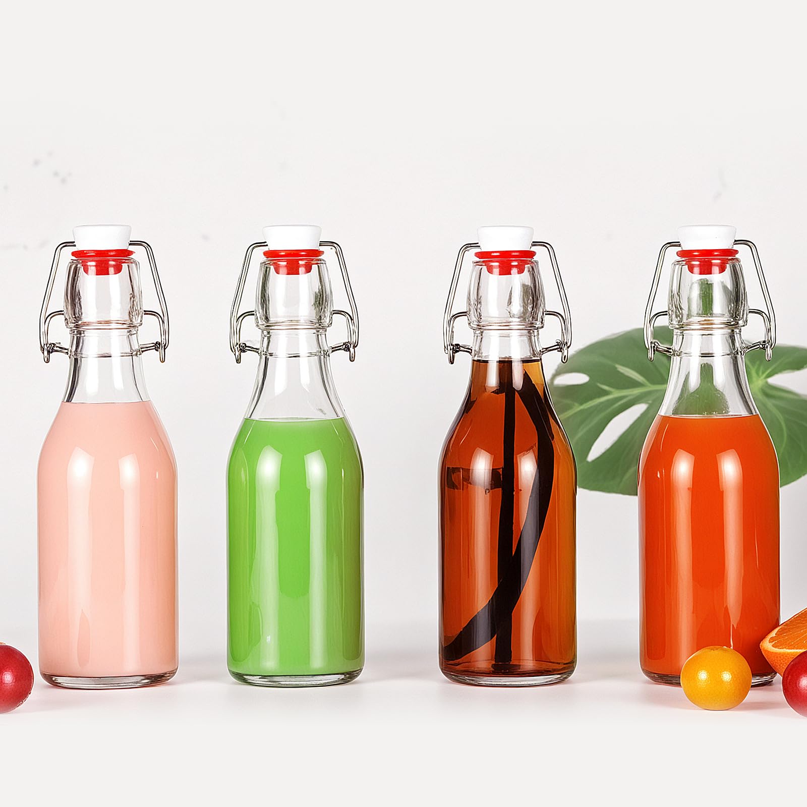 Close-up of swing-top cap showing stainless steel closure and gasket