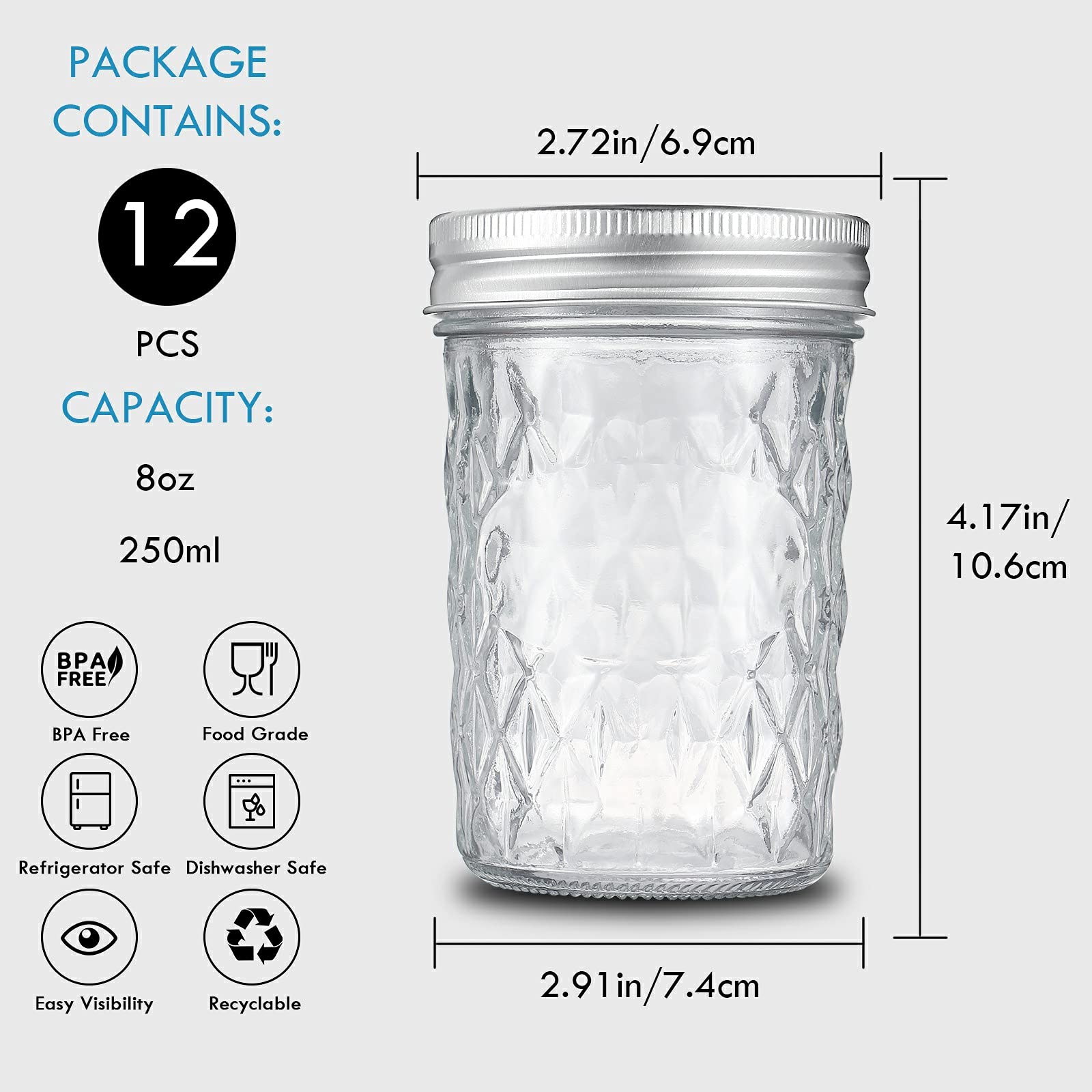 YEBODA wide-mouth 8 oz mason jar enables easy filling and cleaning