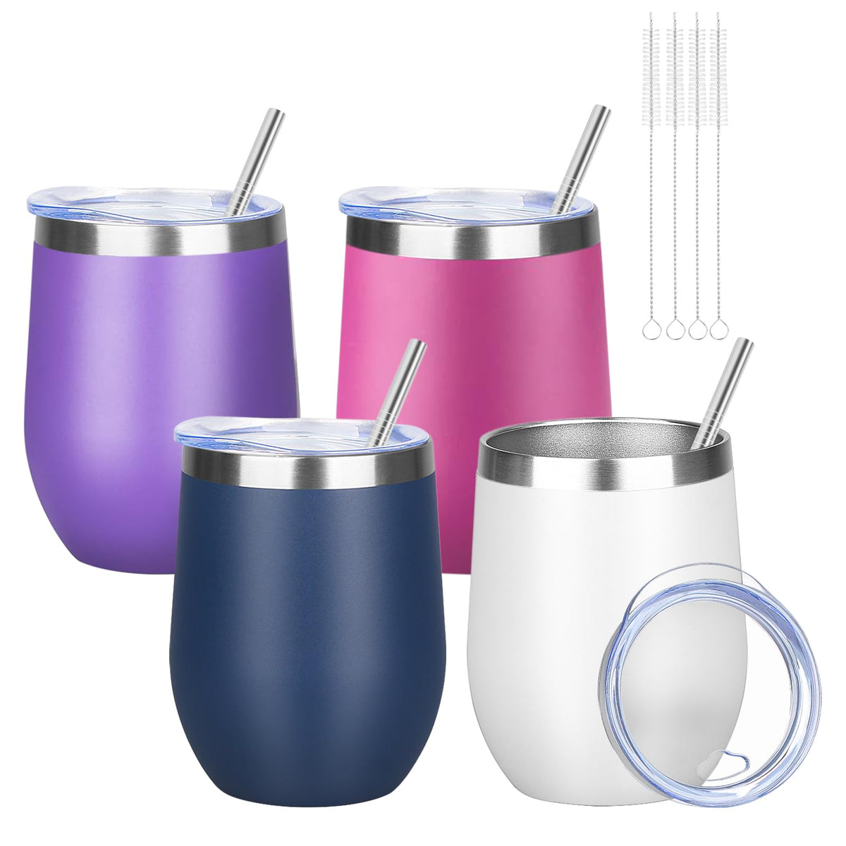YEBTS Life 12oz wine tumbler set close-up with durable stainless steel finish.