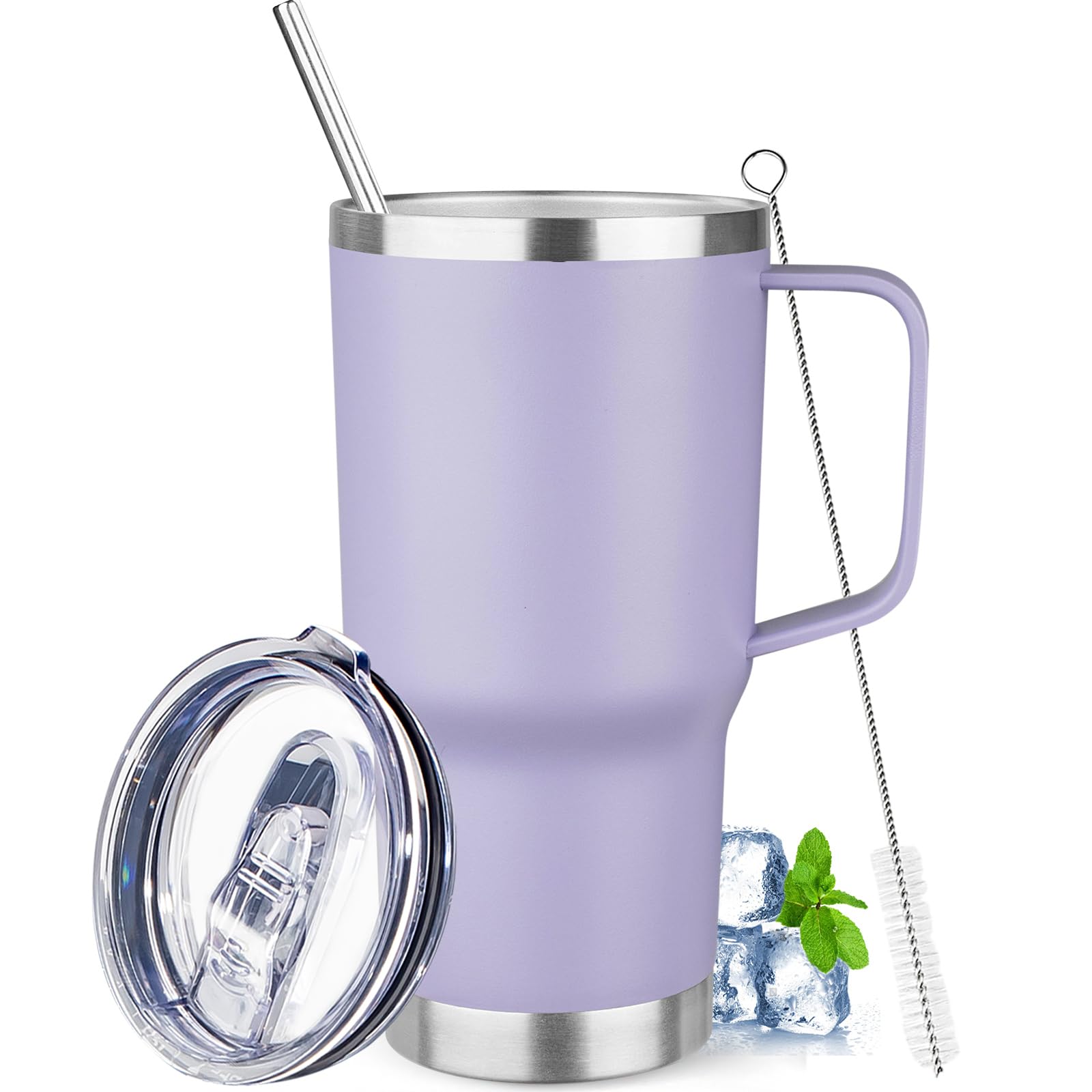 YEBTS Life 20 oz tumbler with handle pale purple for easy grip on the go