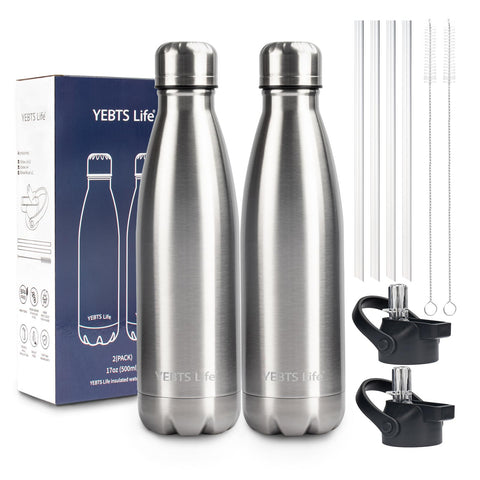 YEBTS Life insulated bottle with straw lid close-up highlighting kid-friendly, leak-proof design.