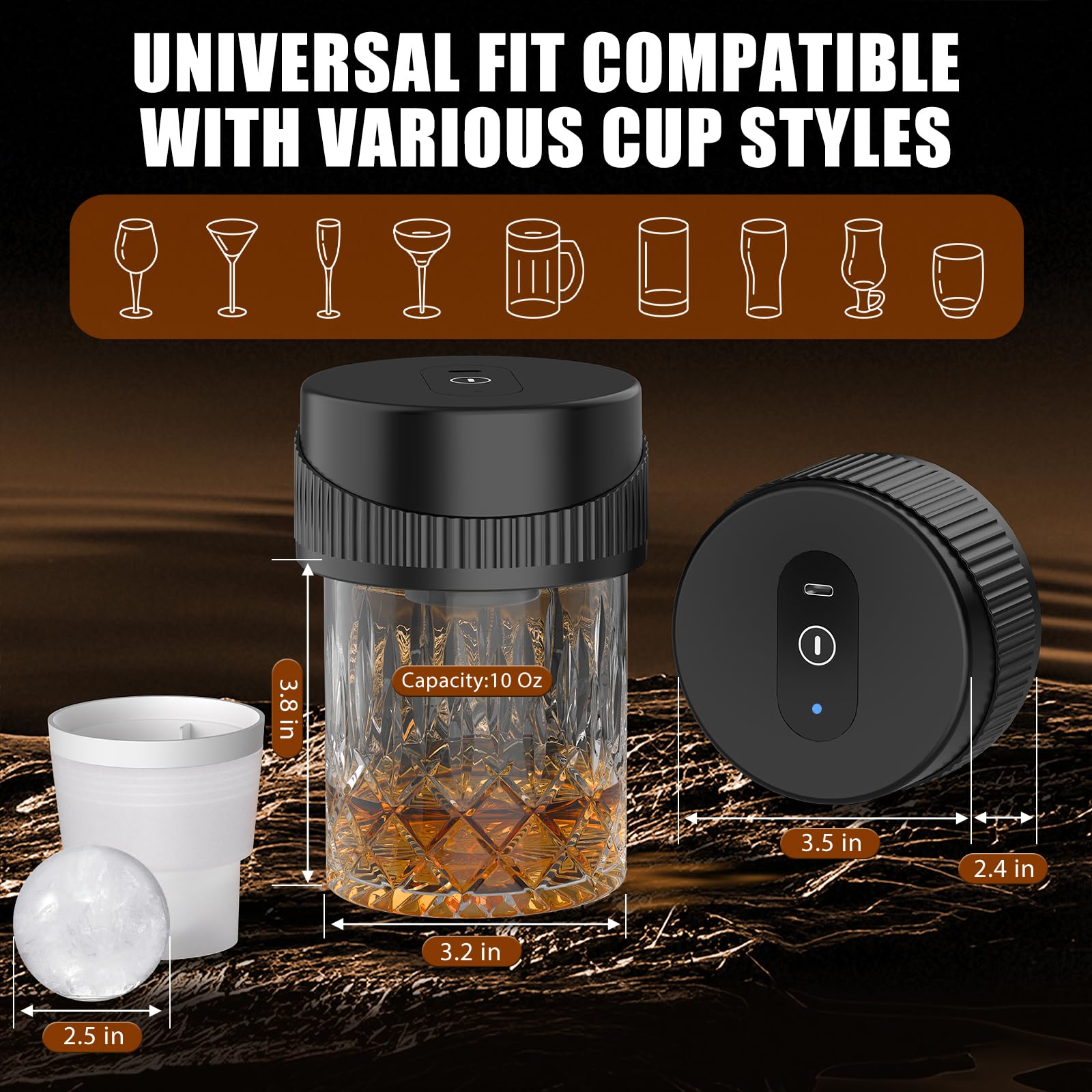 Yecuip ice ball molds alongside glasses for perfectly round ice.