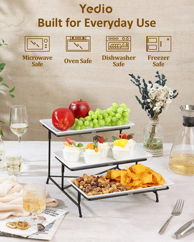 Yedio 12-inch tiered stand emphasizes sturdy construction for party refreshments.