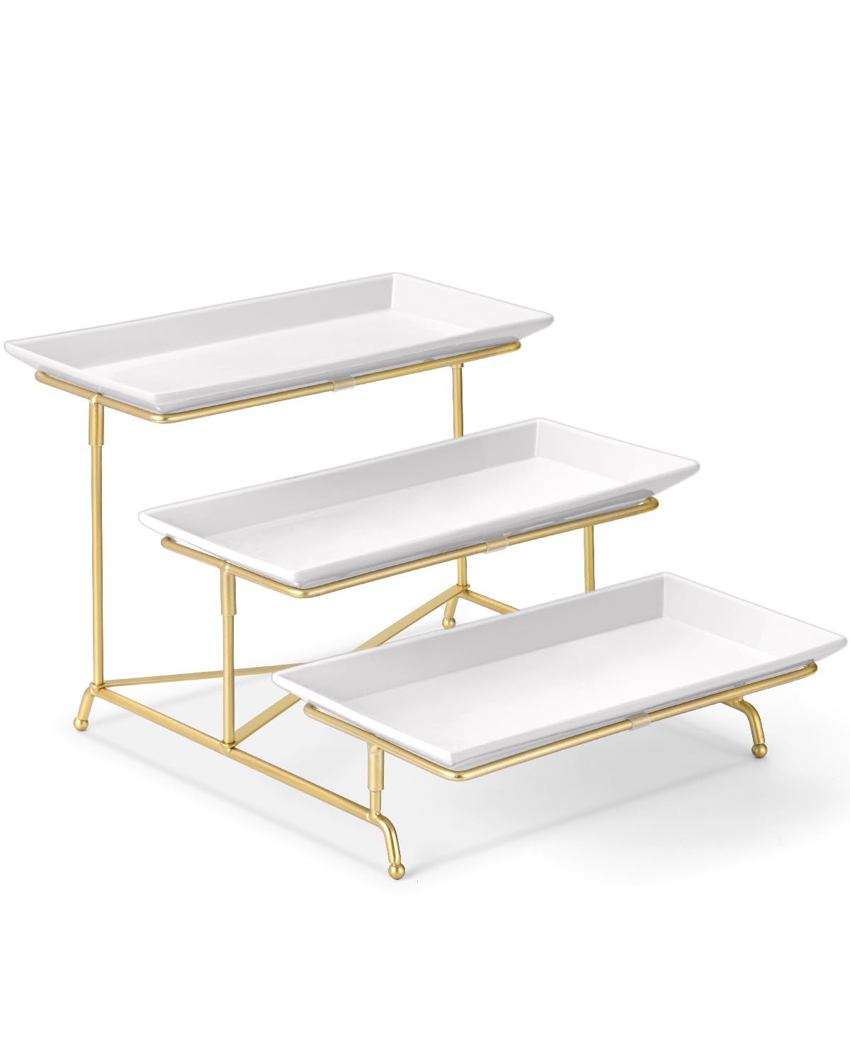 Yedio 3-tier serving tray set in assembly for a sturdy, space-saving display at gatherings.