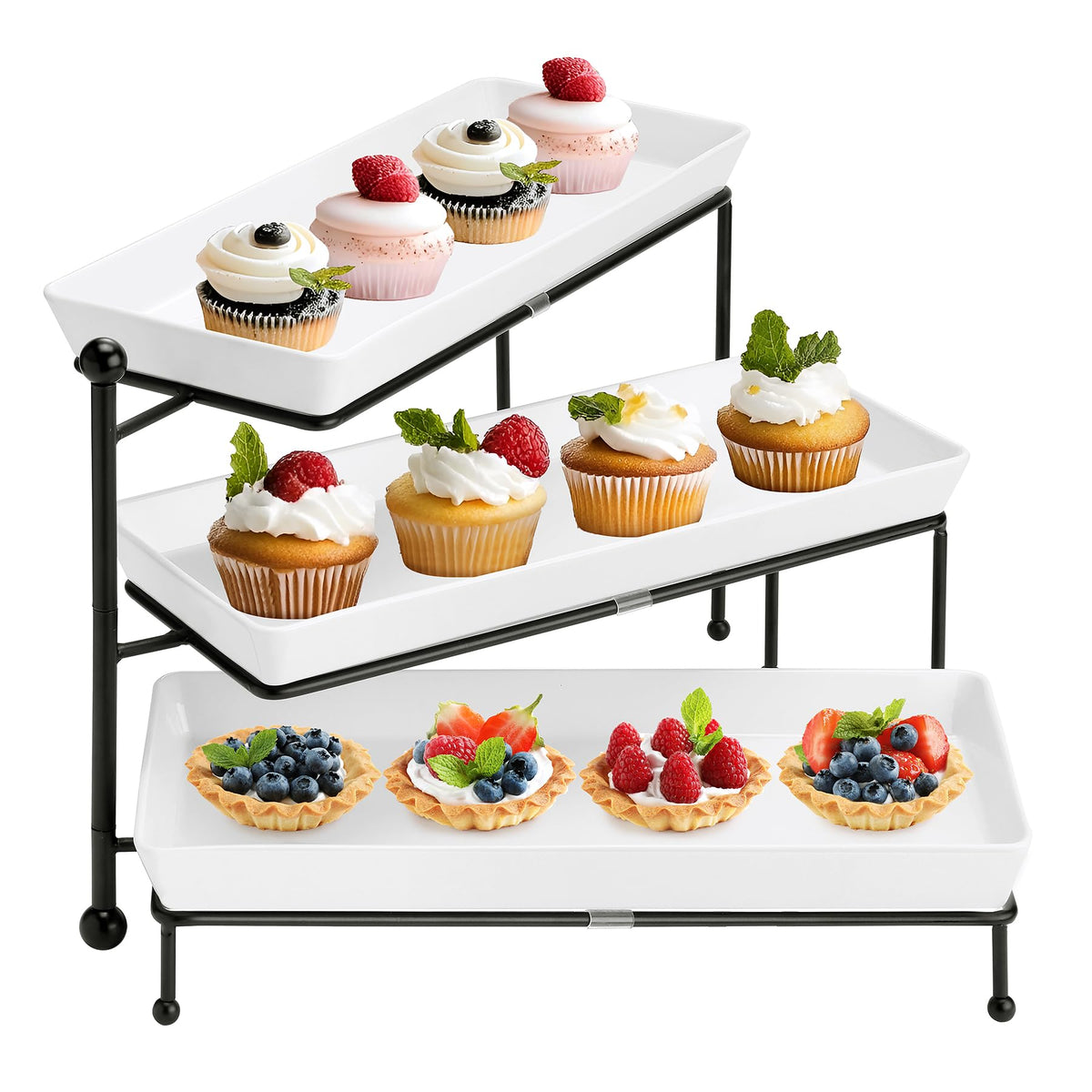 Yedio 3-tiered serving stand with white platters for an elegant party display