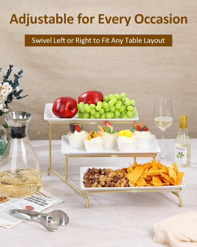 Yedio 3-tier assembly demonstrates elevated display ideal for desserts and fruit.