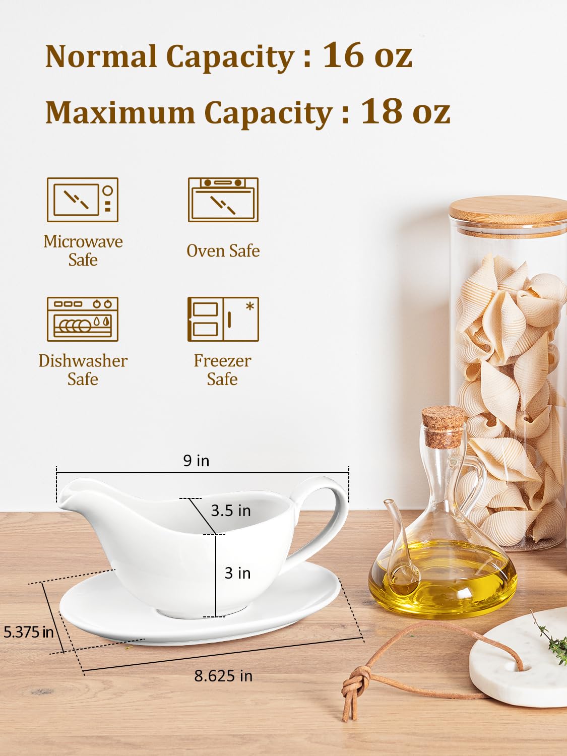 Yedio gravy boat pour-spout designed to minimize drips during serving