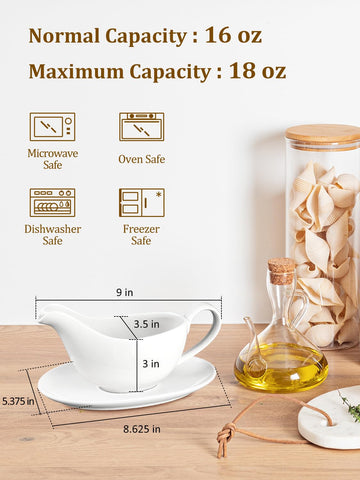 Yedio gravy boat pour-spout designed to minimize drips during serving