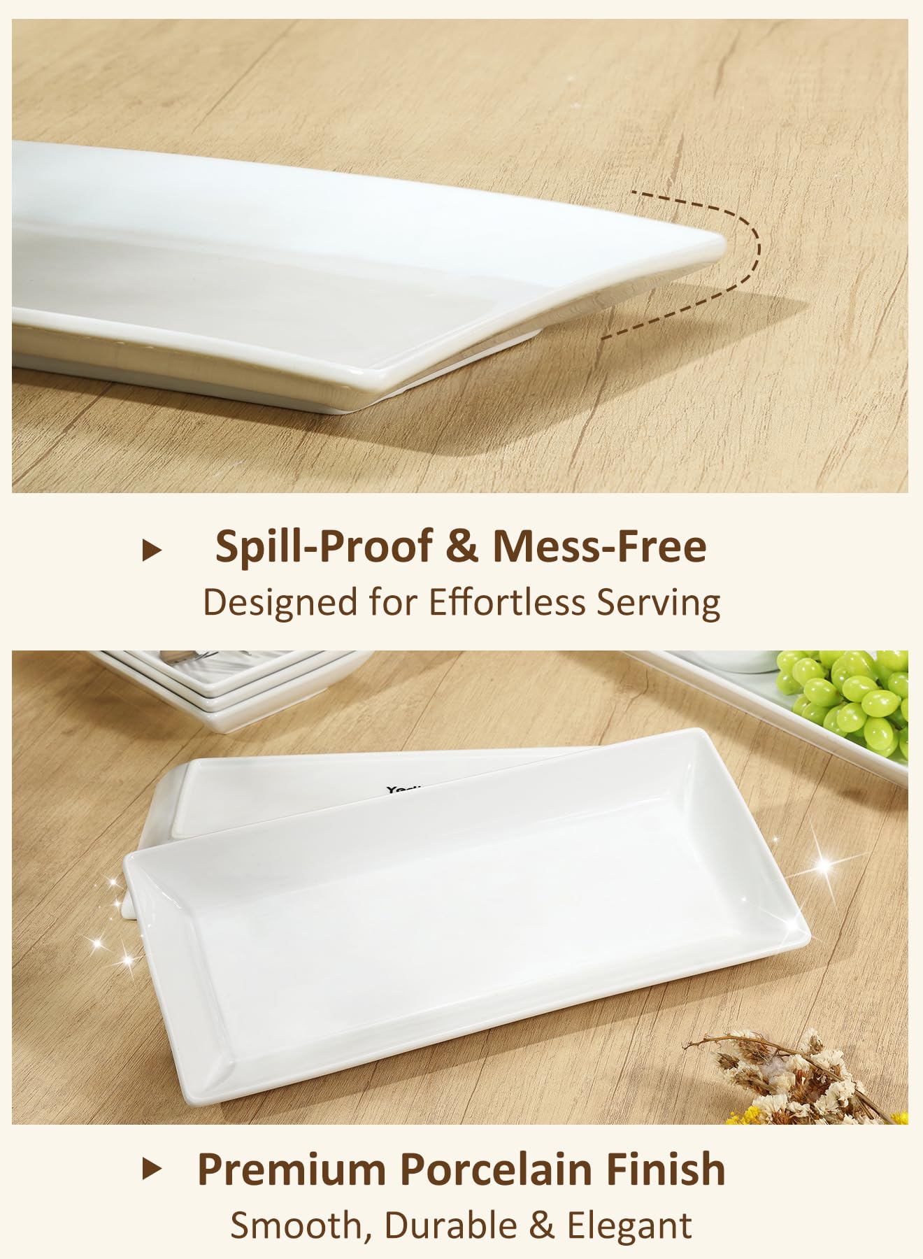 Stacked Yedio platters save space on a modern dining table
