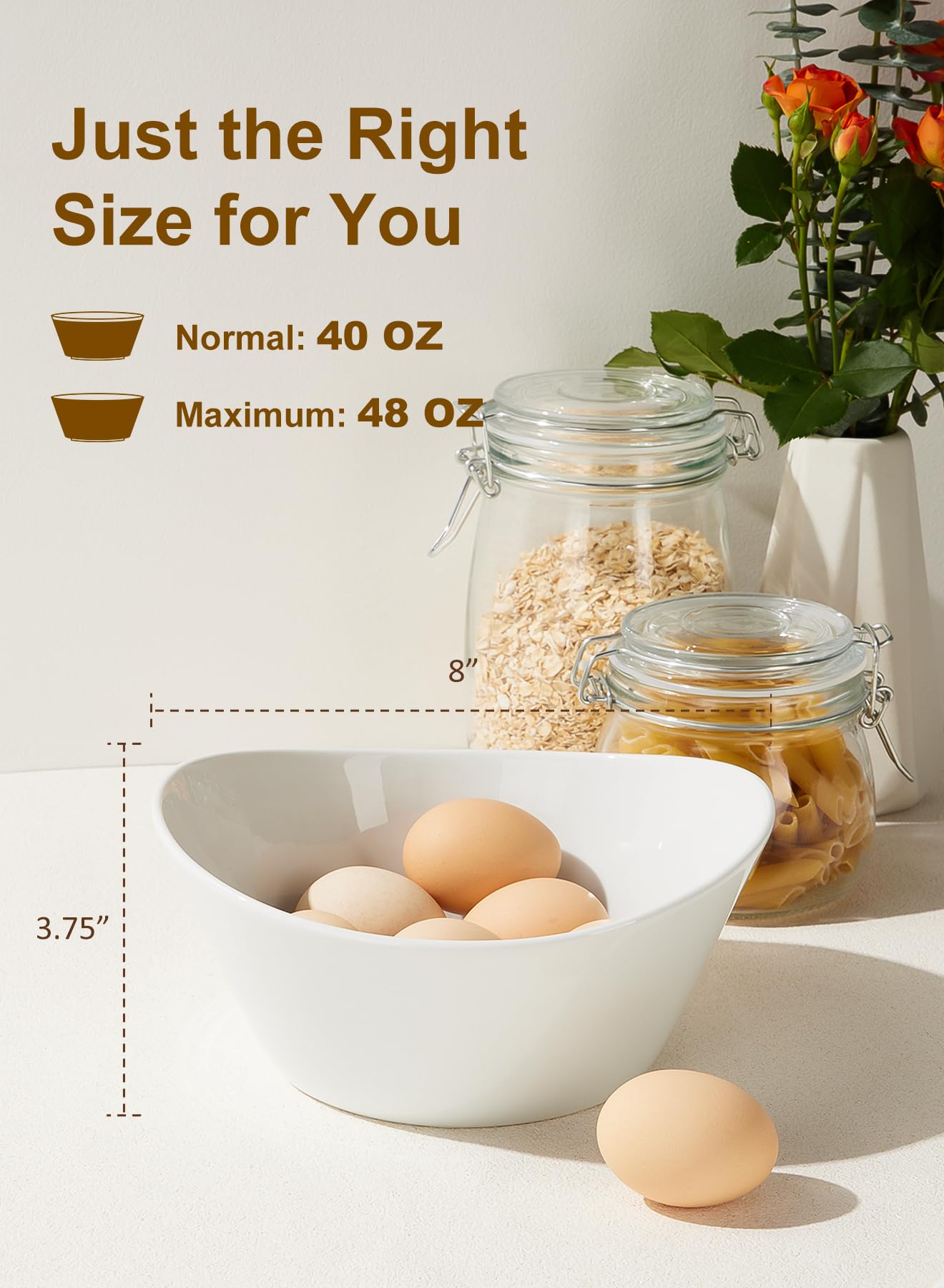 Yedio porcelain serving bowls with curved 8-inch opening