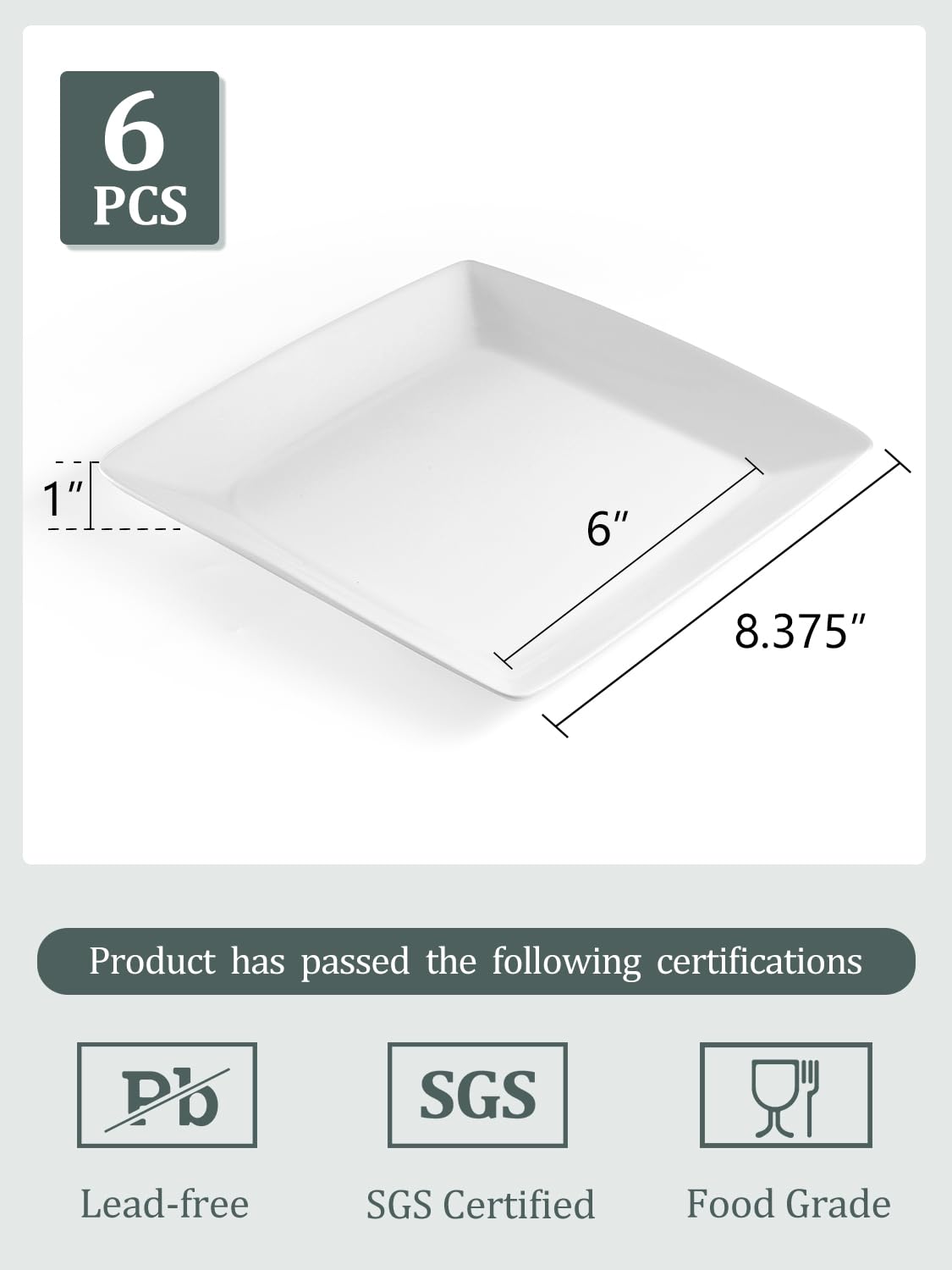 Yedio porcelain square pasta plate, 8.4 inches, perfect for family meals and restaurant-style plating.