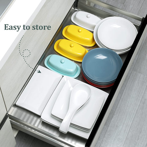 Yedio square serving plate, 8.4 inches, stackable design to save cabinet space.