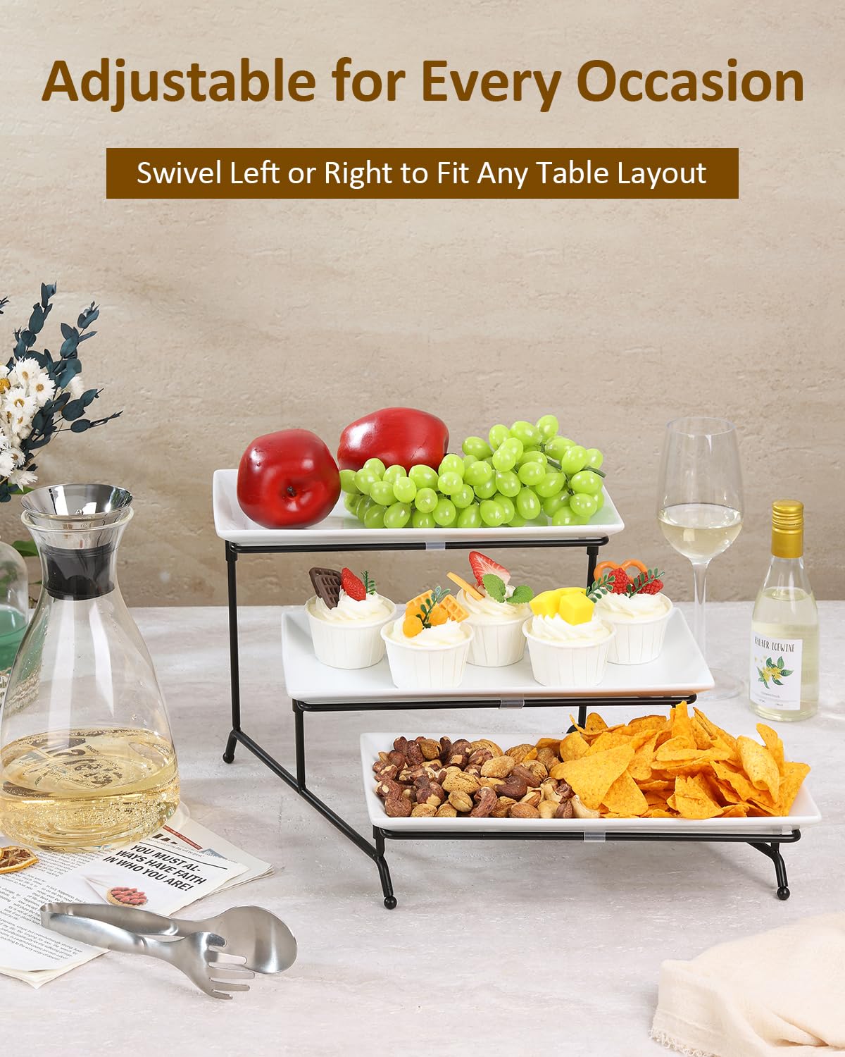 Yedio white dessert stand closeup shows clean lines and versatile dessert arrangement.