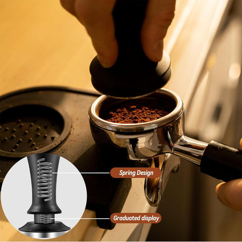 Yeelan 51mm tamper in portafilter use demonstrates precise fit and uniform compression.