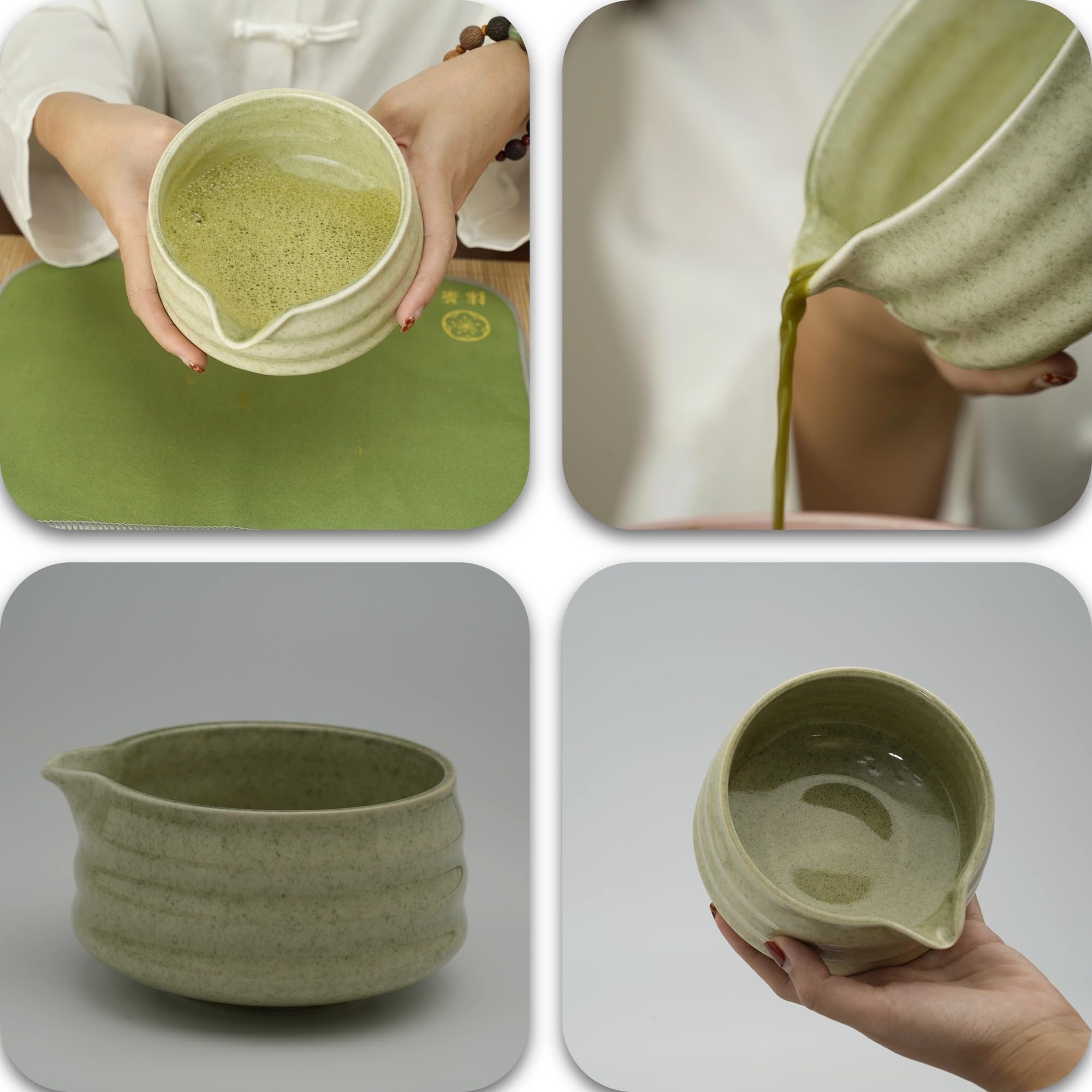 YEEMUOS stainless steel sifter close-up assures silky matcha powder.