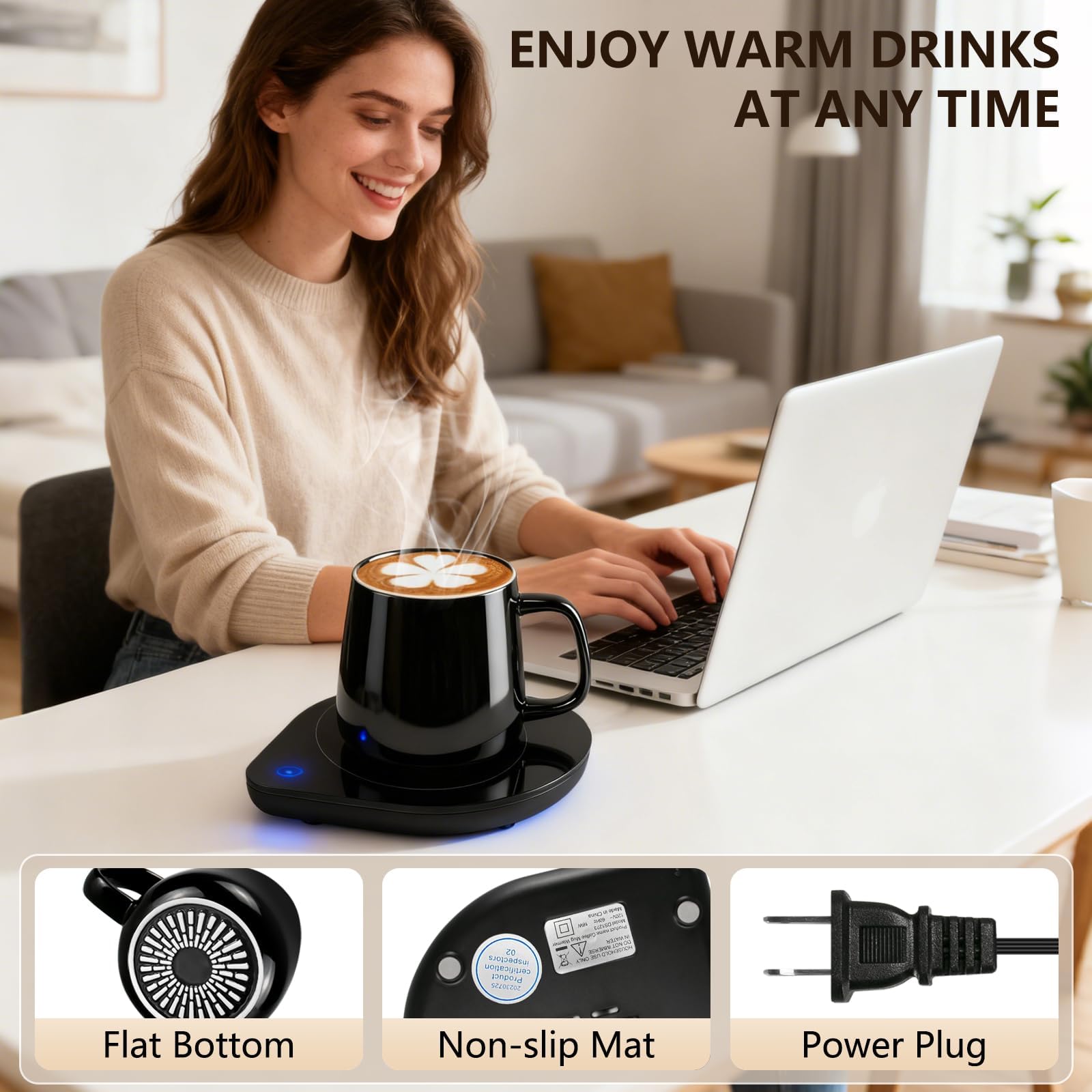 Yeewell mug warmer glass panel design adds a sleek touch to your workspace