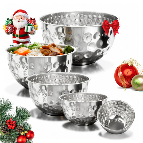 YEJZXY 5-pack mixing bowls with hammered finish for versatile kitchen prep and serving