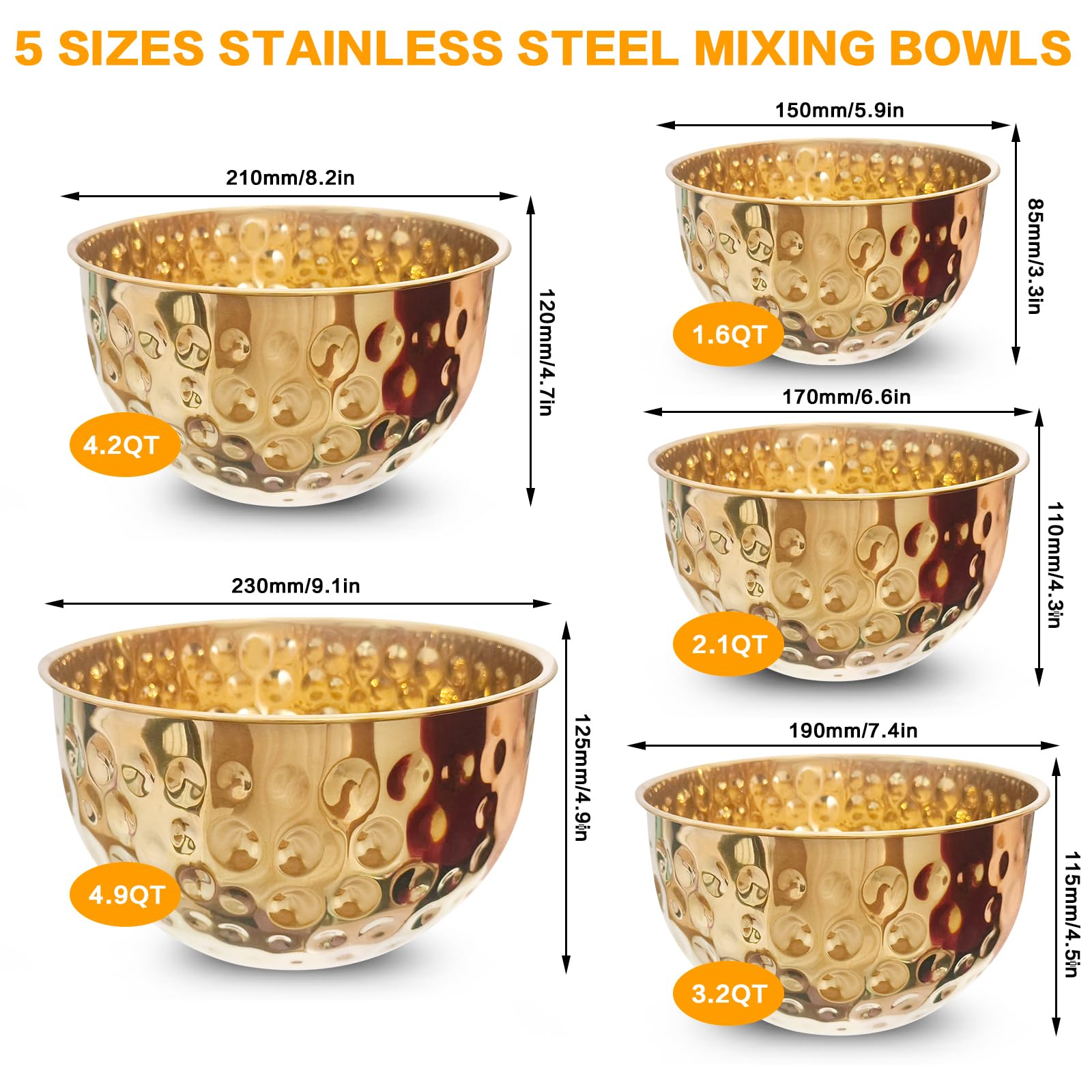 YEJZXY hammered gold bowls with deep bottoms ideal for batter and dough mixing
