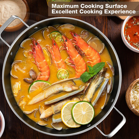 Yeksum Tri-Ply stainless steel pan highlighting jumbo size for gatherings