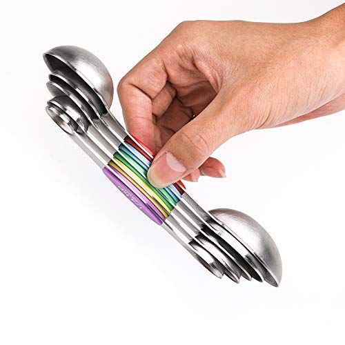 YellRin magnetic measuring spoons set with double-ended design for accurate dry and liquid measurements.