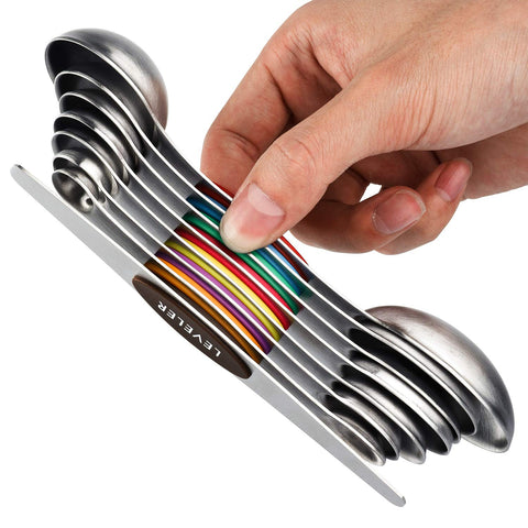 YellRin magnetic spoons with leveler for precise dry ingredient measurements